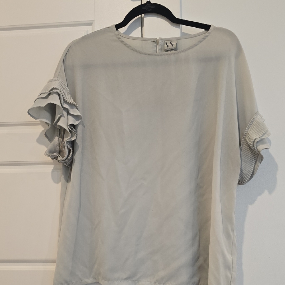 Worthington Light Gray Blouse with Ruffled Sleeves